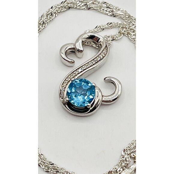 Designer JWBR Silver 925 Blue Topaz Moissanaite Heart Pendant Twist Rope Chain - Picture 1 of 10